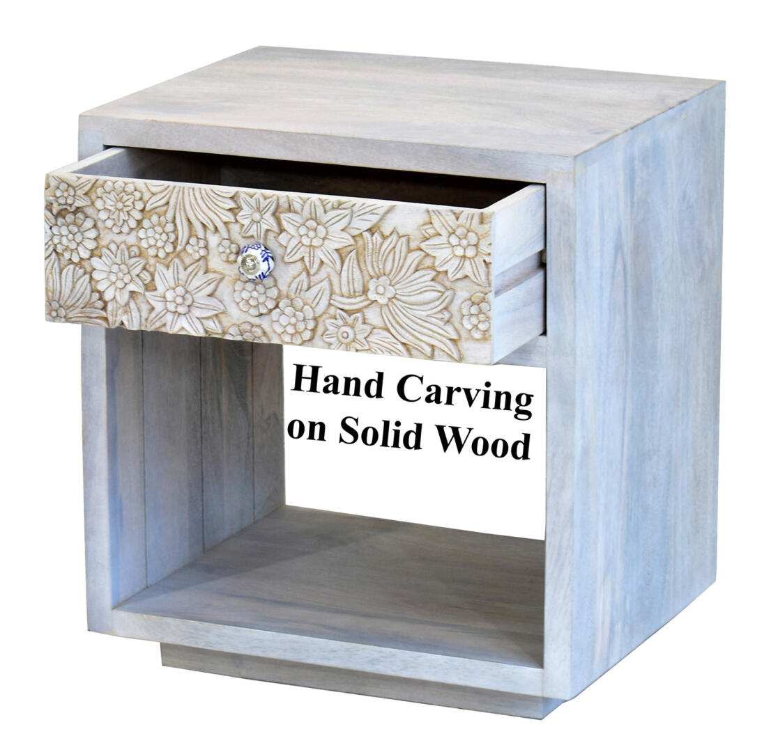 Lisa Carving Side/Bedside Table - White - Image 4